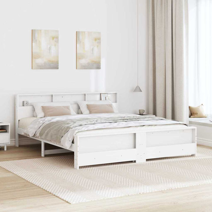 Sengestel med hovedgærde Hvid 200 x 200 cm Konstrueret træ