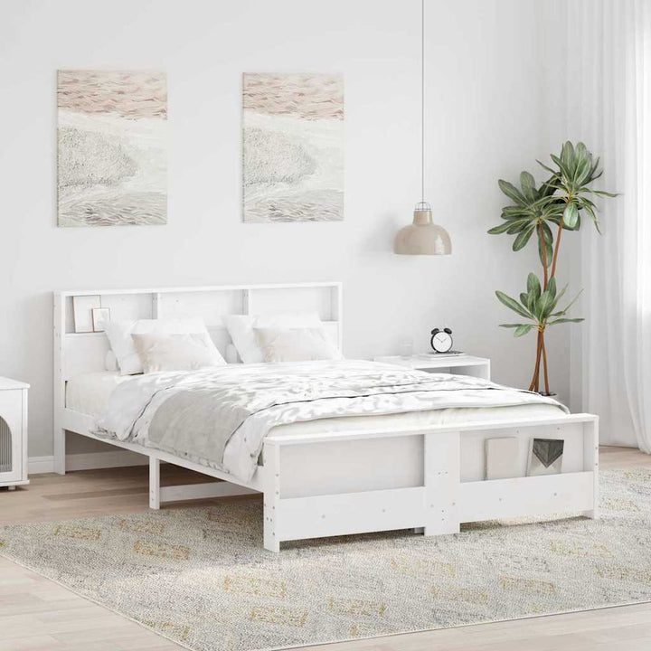 Sengestel med hovedgærde Hvid 140 x 200 cm Konstrueret træ