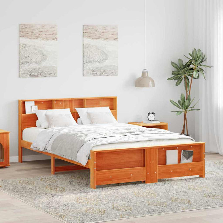 Sengestel med hovedgærde Voks brun 140 x 200 cm Konstrueret træ