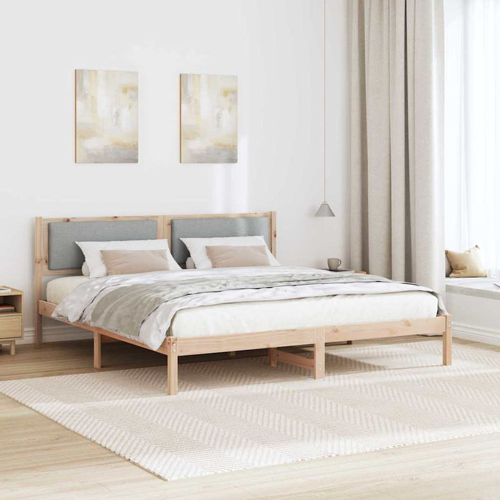 Sengestel med hovedgærde Lysegrå 200 x 200 cm Massiv fyrretræ