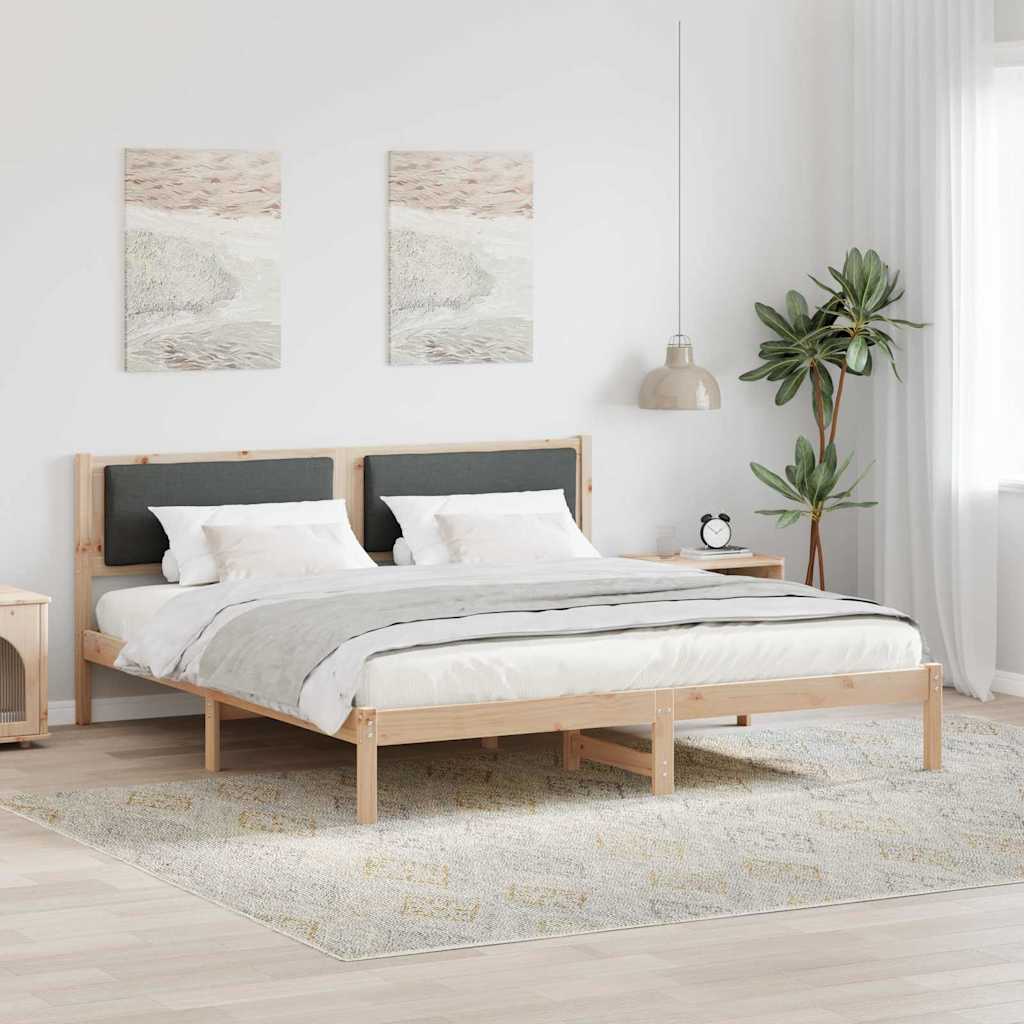 Sengestel med hovedgærde Mørkegrå 200 x 200 cm Massiv fyrretræ