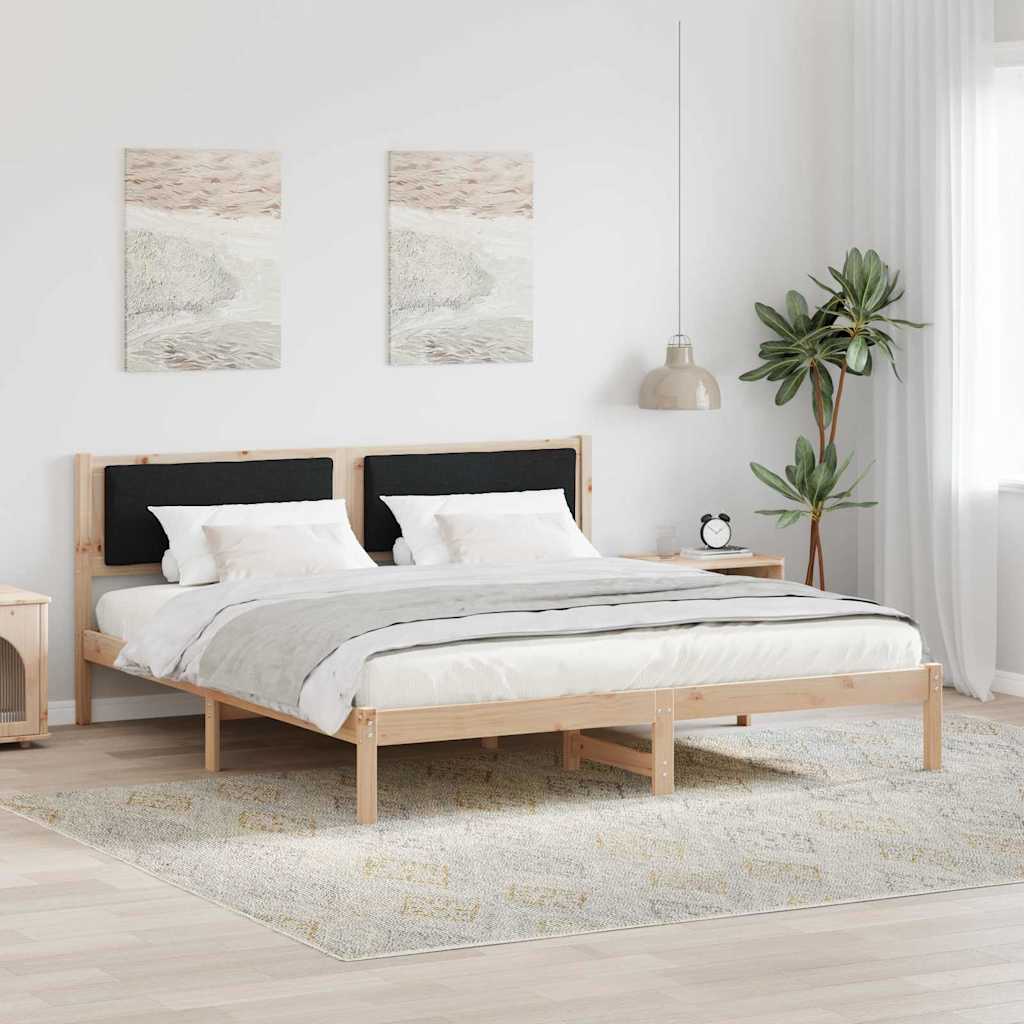 Sengestel med hovedgærde Sort 200 x 200 cm Massiv fyrretræ
