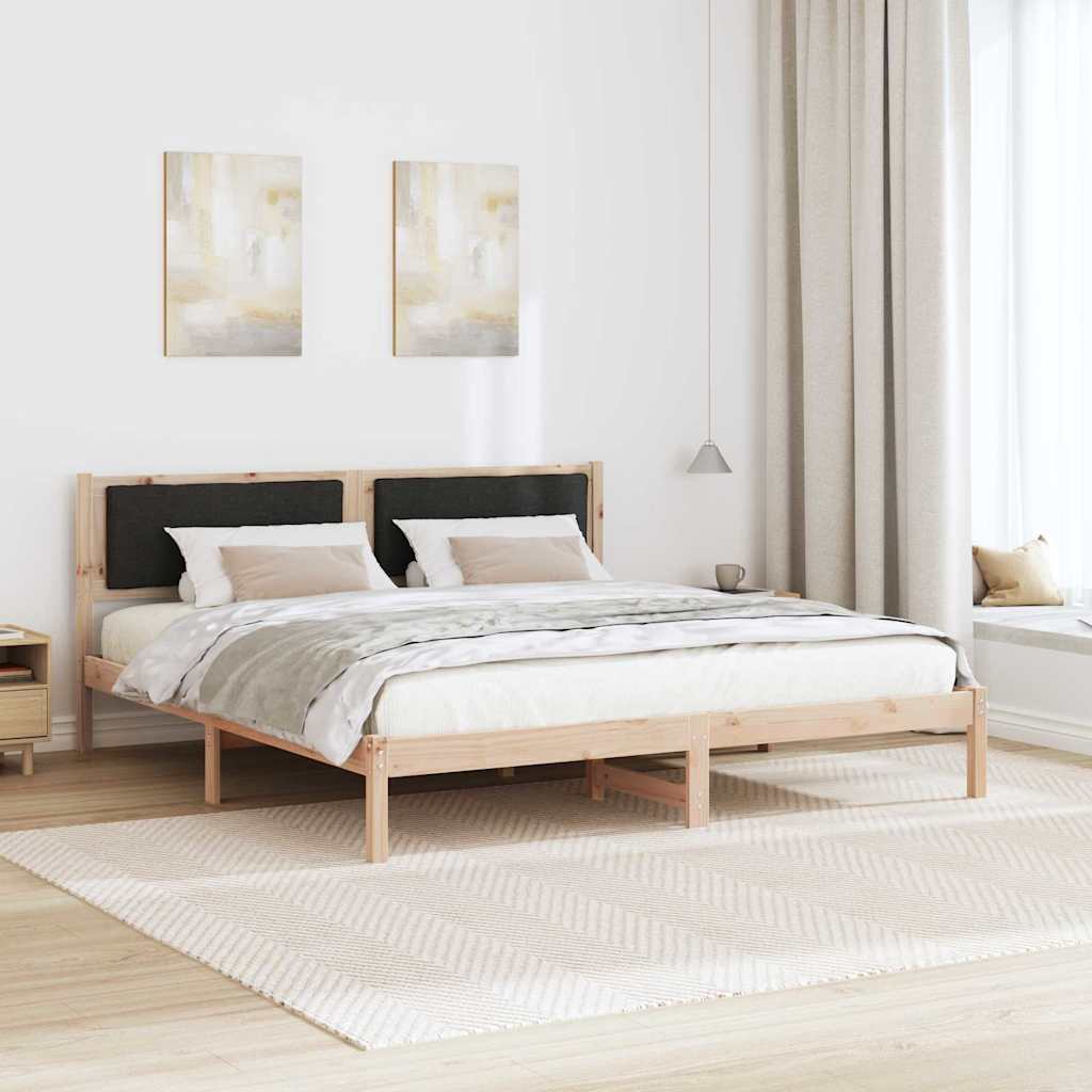 Sengestel med hovedgærde Sort 200 x 200 cm Massiv fyrretræ