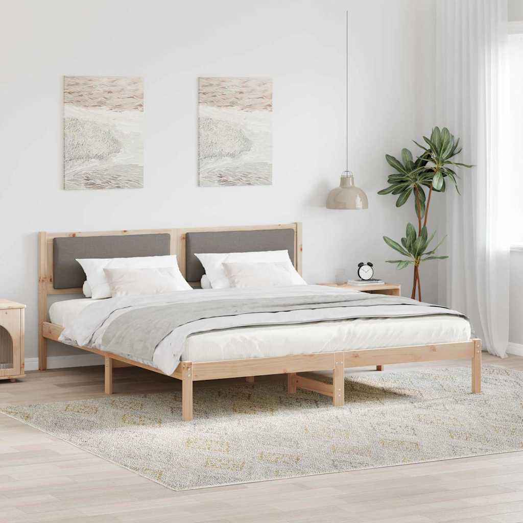 Sengestel med hovedgærde Gråbrun 200 x 200 cm Massiv fyrretræ