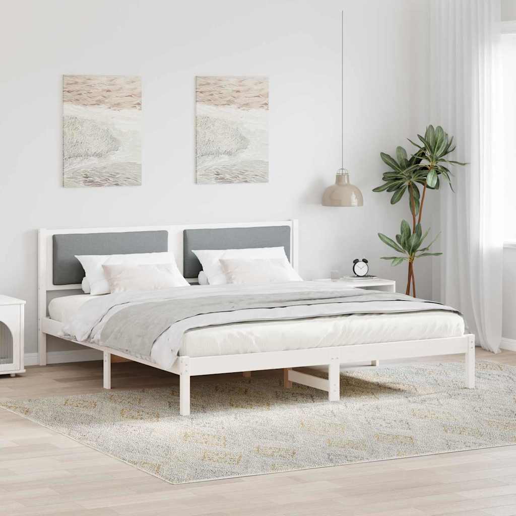 Sengestel med hovedgærde Lysegrå 200 x 200 cm Massiv fyrretræ