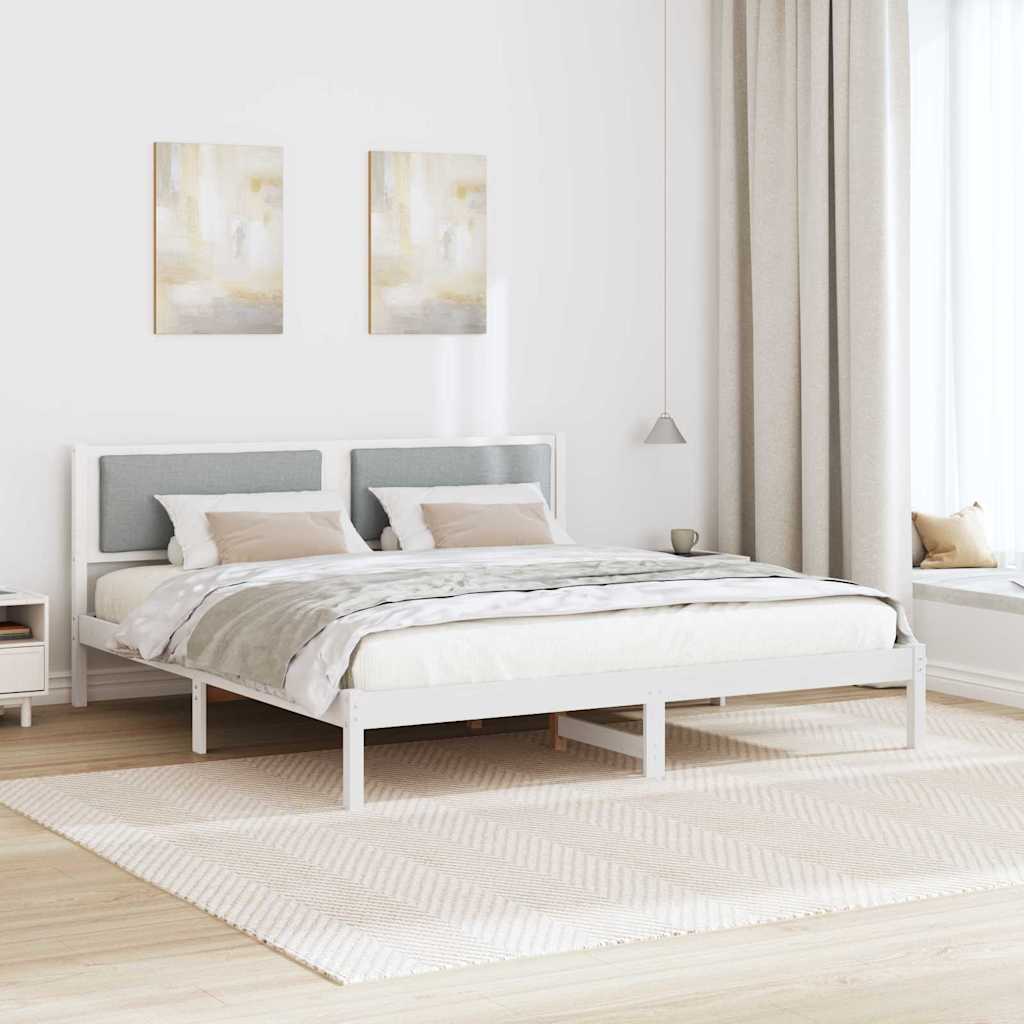 Sengestel med hovedgærde Lysegrå 200 x 200 cm Massiv fyrretræ