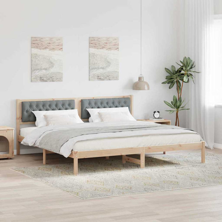 Sengestel med hovedgærde Lysegrå 200 x 200 cm Massiv fyrretræ