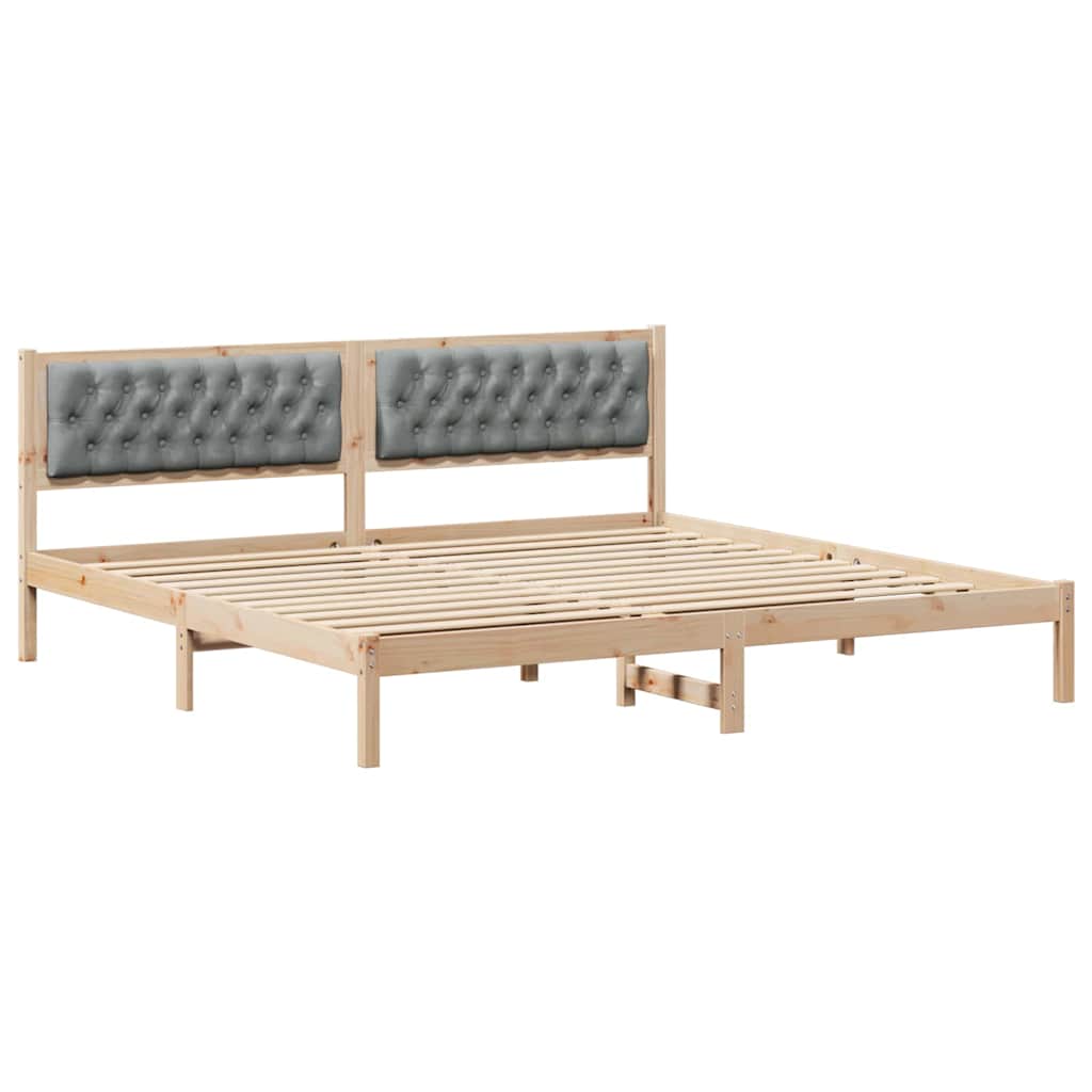 Sengestel med hovedgærde Lysegrå 200 x 200 cm Massiv fyrretræ