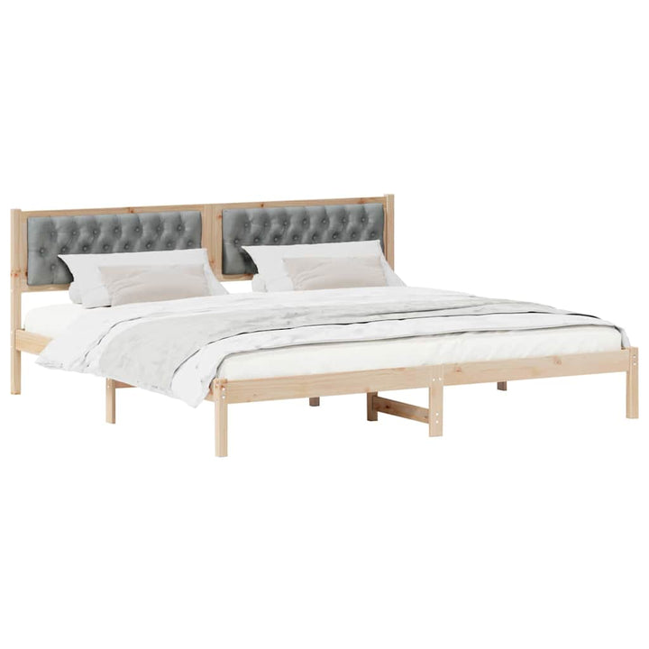 Sengestel med hovedgærde Lysegrå 200 x 200 cm Massiv fyrretræ