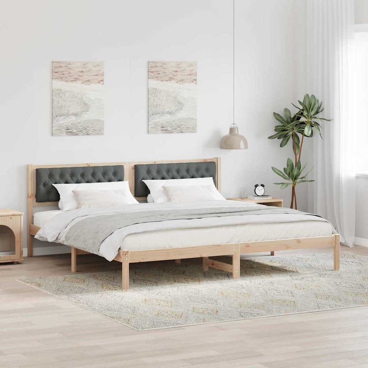 Sengestel med hovedgærde Mørkegrå 200 x 200 cm Massiv fyrretræ