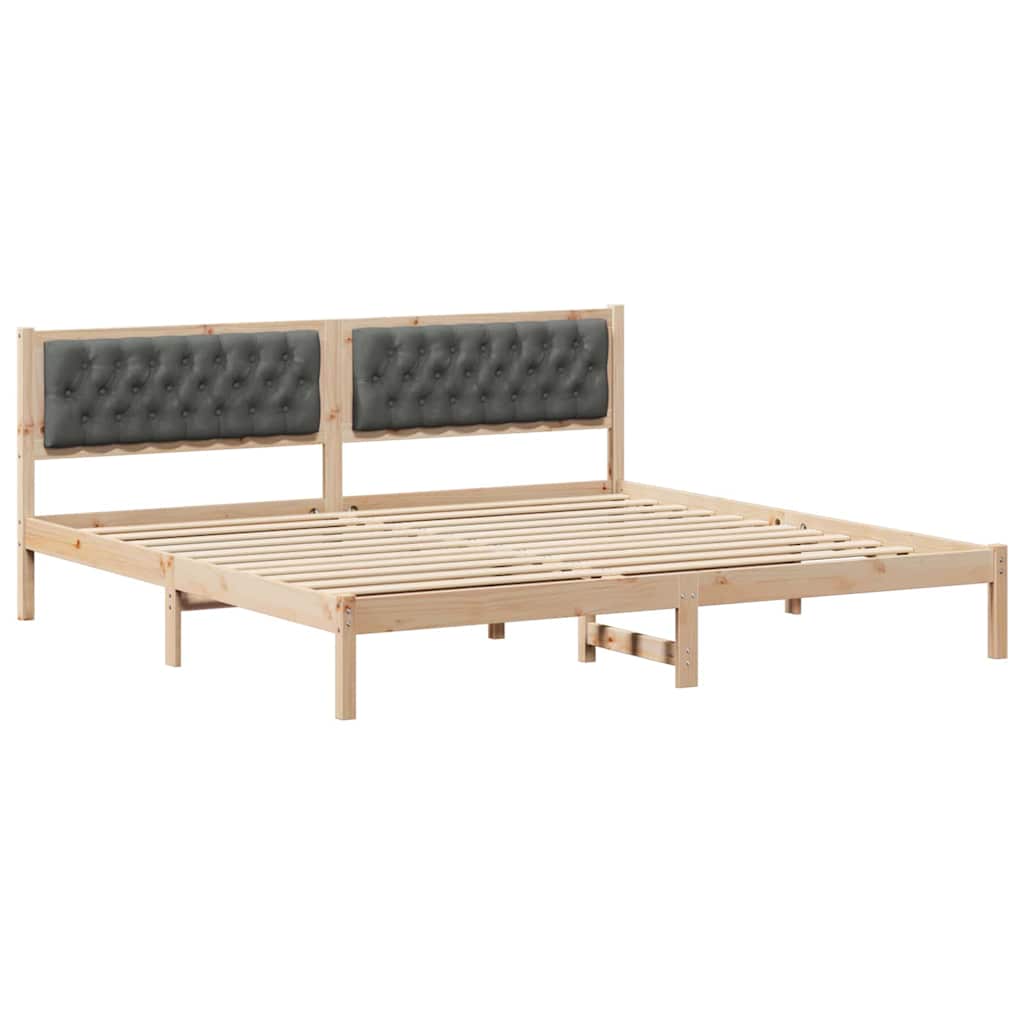 Sengestel med hovedgærde Mørkegrå 200 x 200 cm Massiv fyrretræ