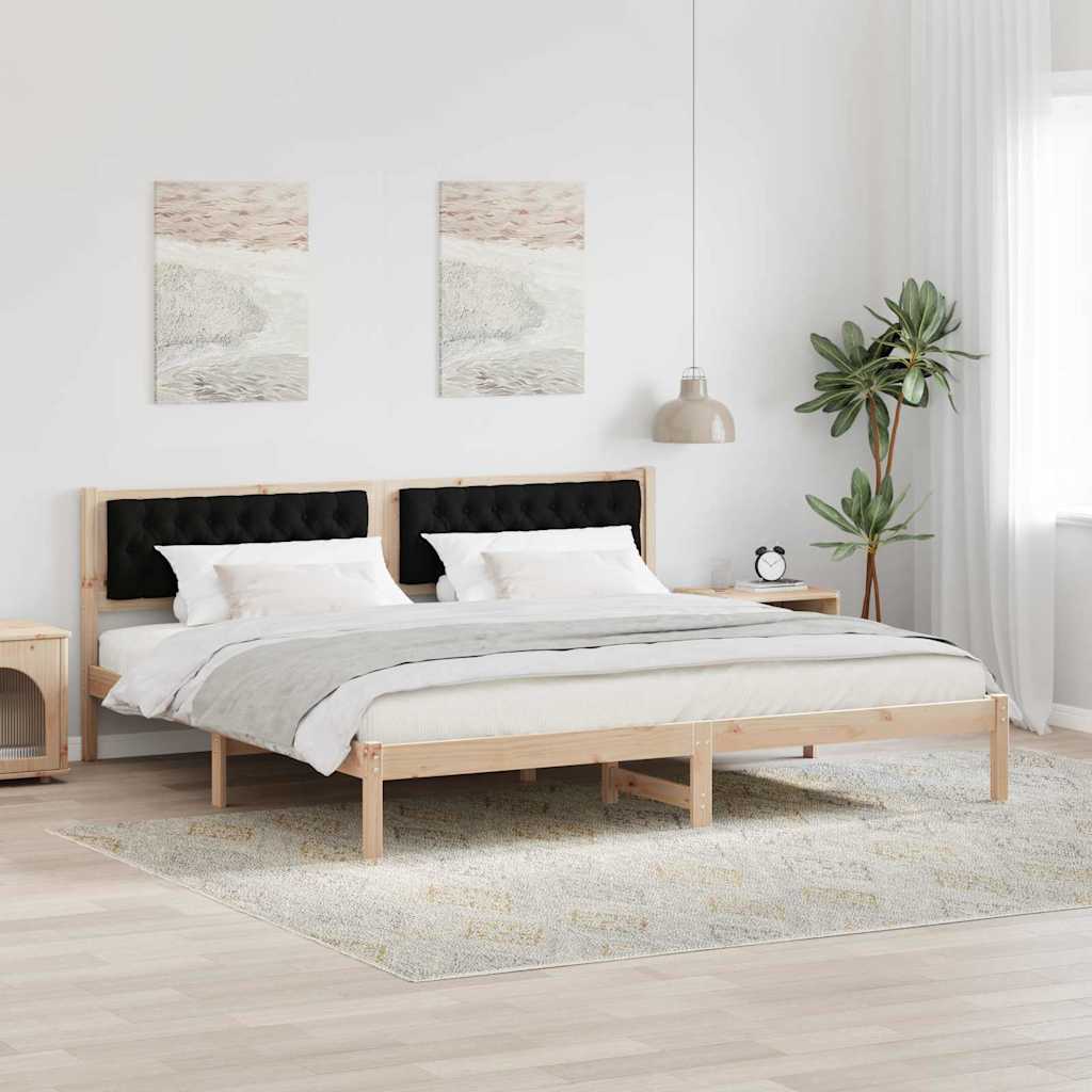 Sengestel med hovedgærde Sort 200 x 200 cm Massiv fyrretræ