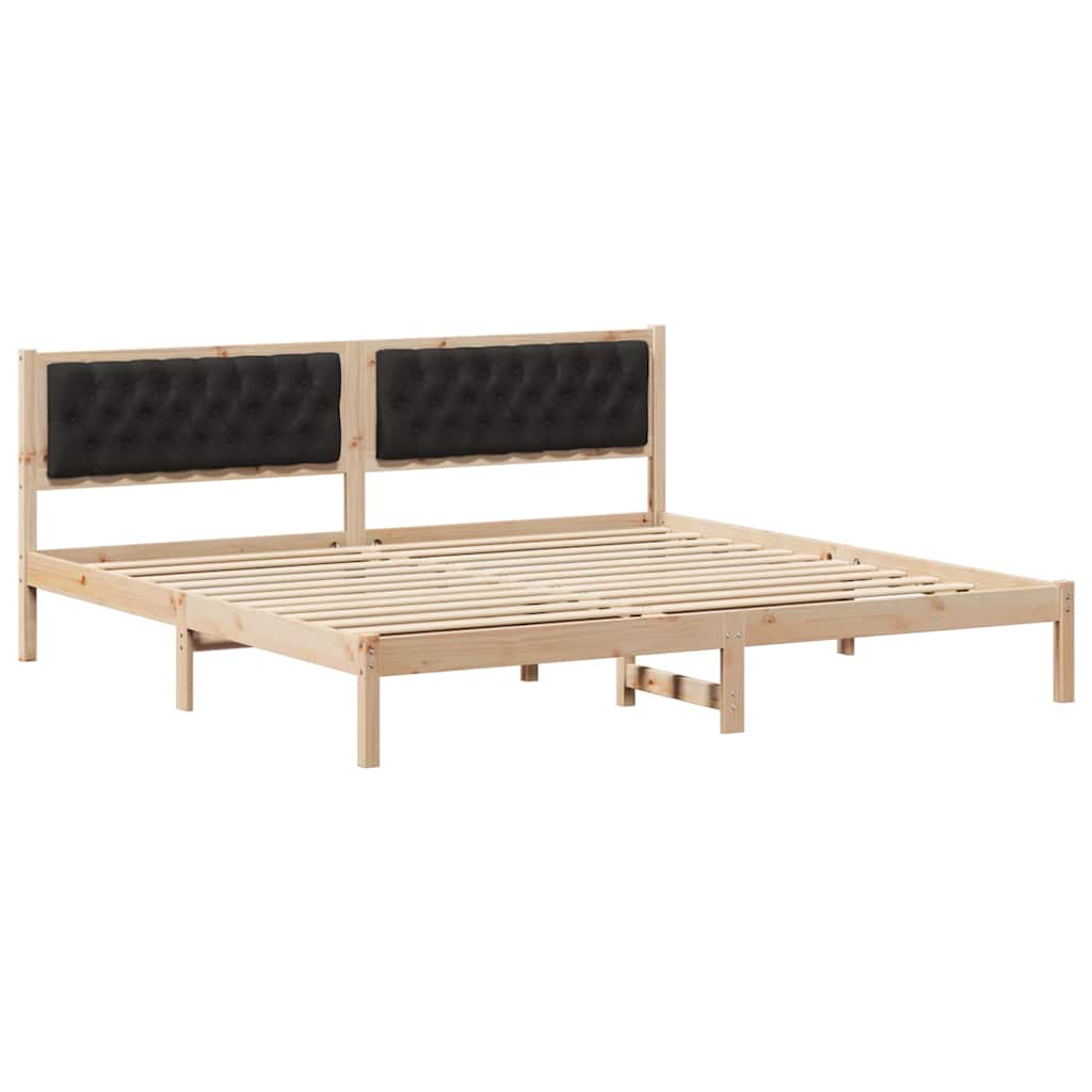 Sengestel med hovedgærde Sort 200 x 200 cm Massiv fyrretræ