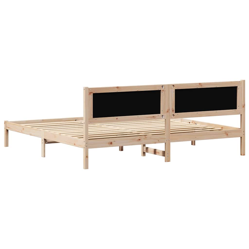 Sengestel med hovedgærde Sort 200 x 200 cm Massiv fyrretræ