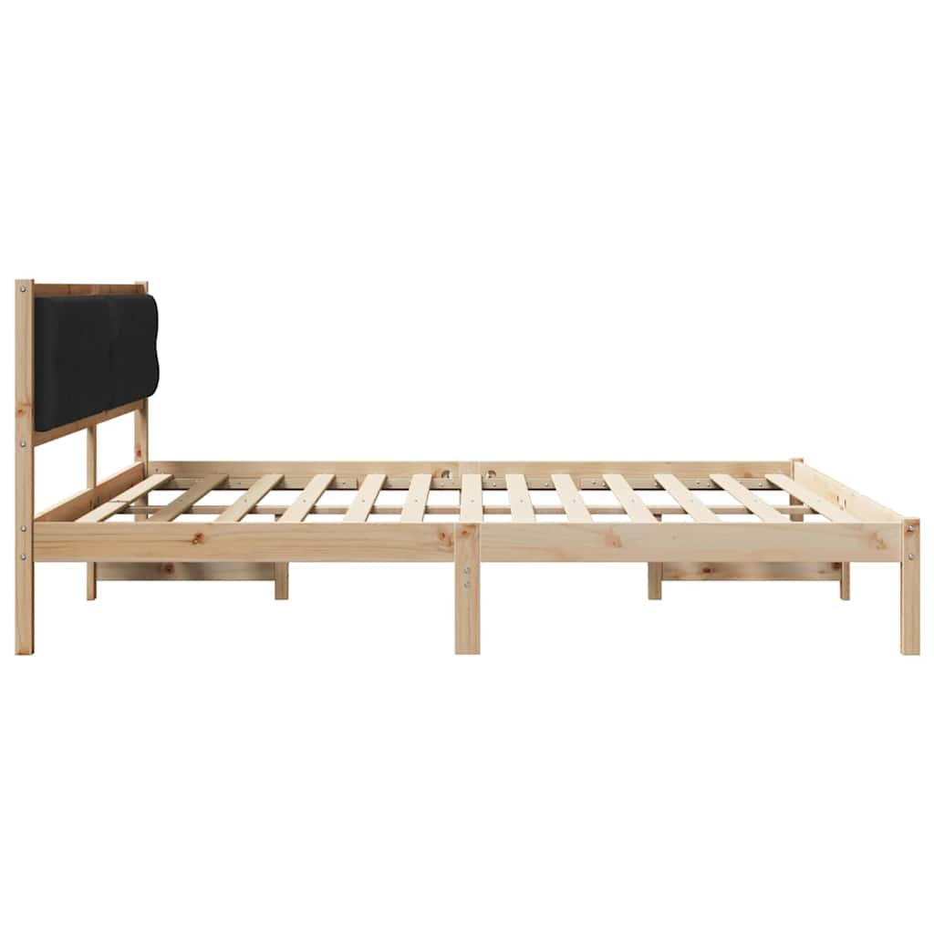 Sengestel med hovedgærde Sort 200 x 200 cm Massiv fyrretræ