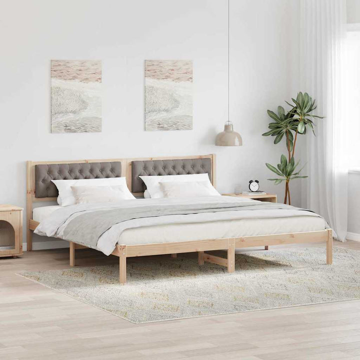 Sengestel med hovedgærde Gråbrun 200 x 200 cm Massiv fyrretræ
