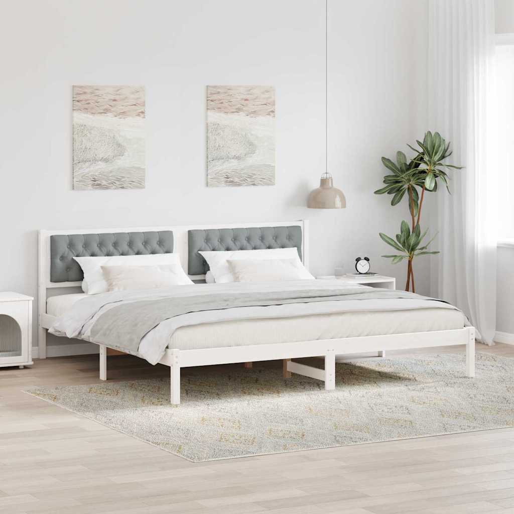 Sengestel med hovedgærde Lysegrå 200 x 200 cm Massiv fyrretræ