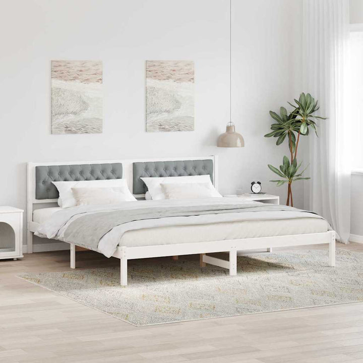 Sengestel med hovedgærde Lysegrå 200 x 200 cm Massiv fyrretræ