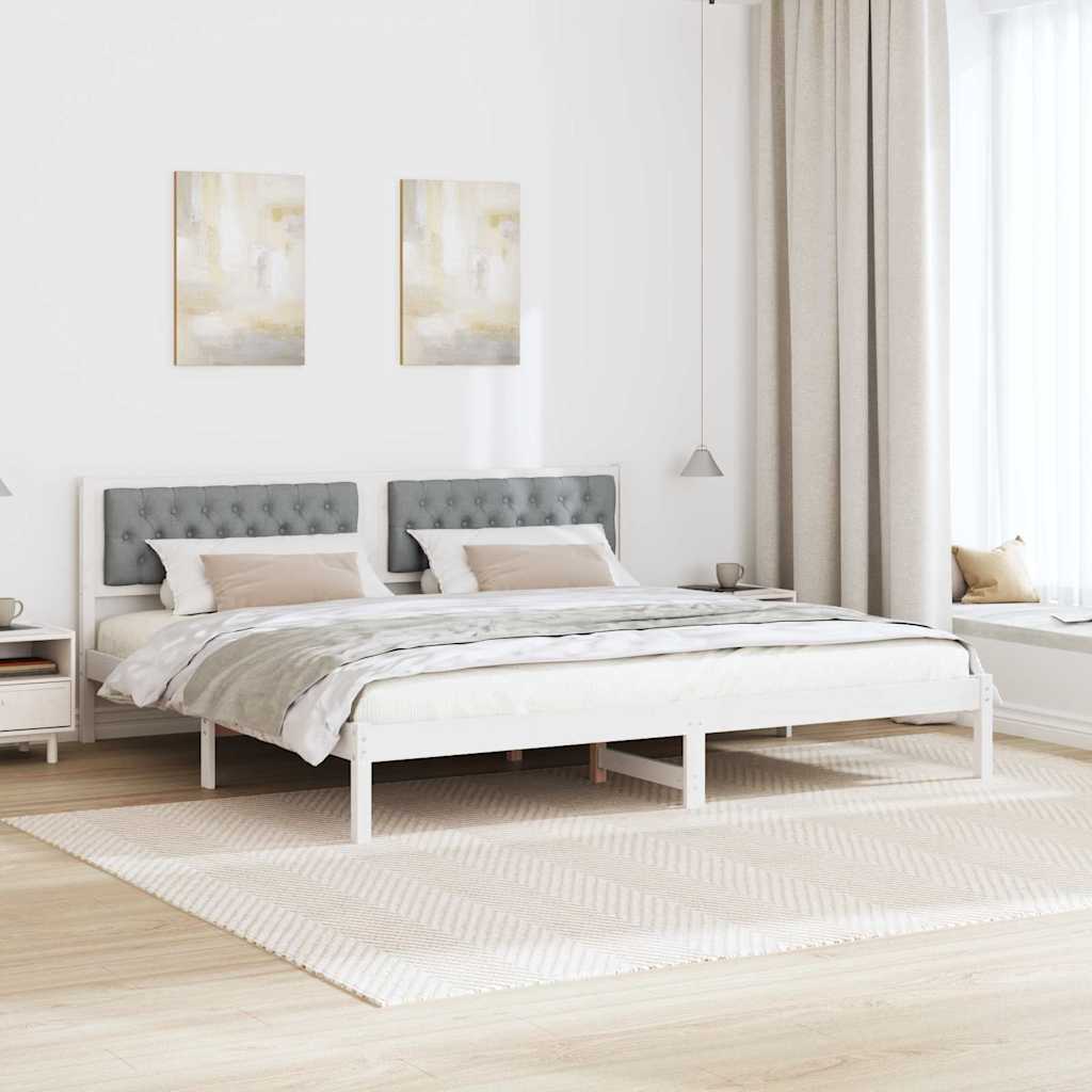 Sengestel med hovedgærde Lysegrå 200 x 200 cm Massiv fyrretræ