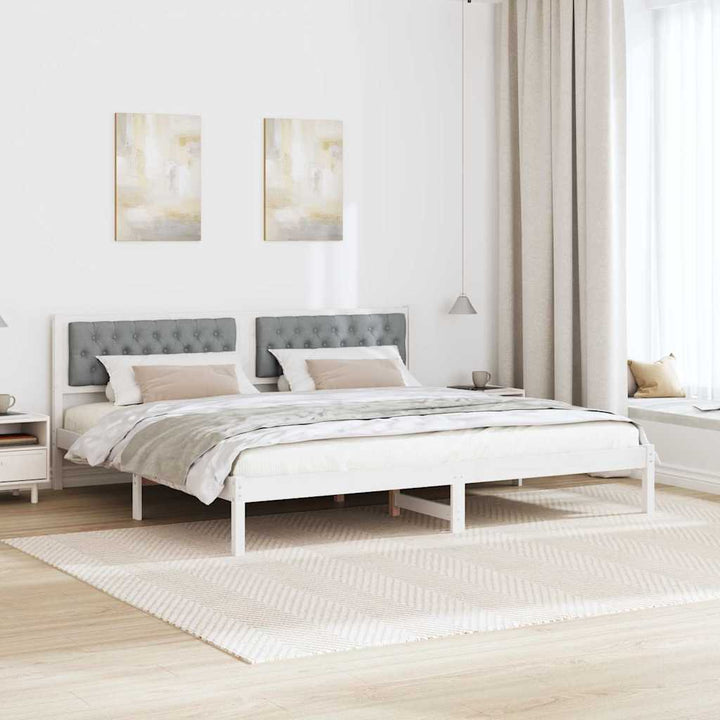 Sengestel med hovedgærde Lysegrå 200 x 200 cm Massiv fyrretræ