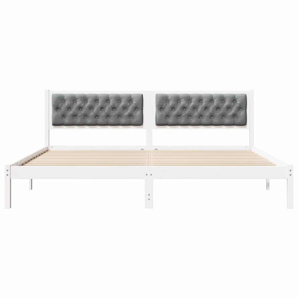 Sengestel med hovedgærde Lysegrå 200 x 200 cm Massiv fyrretræ