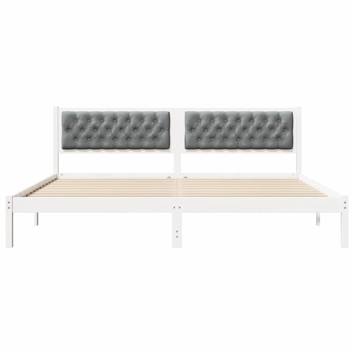 Sengestel med hovedgærde Lysegrå 200 x 200 cm Massiv fyrretræ