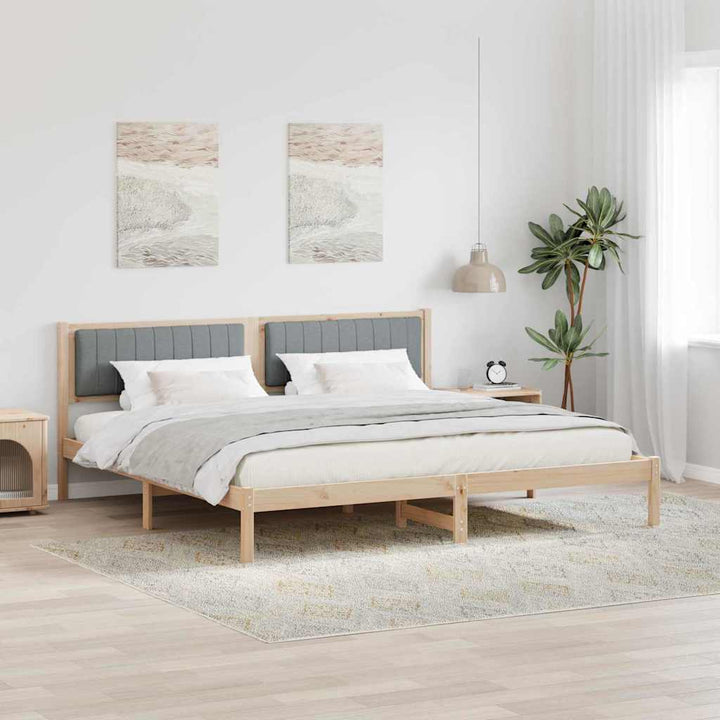 Sengestel med hovedgærde Lysegrå 200 x 200 cm Massiv fyrretræ
