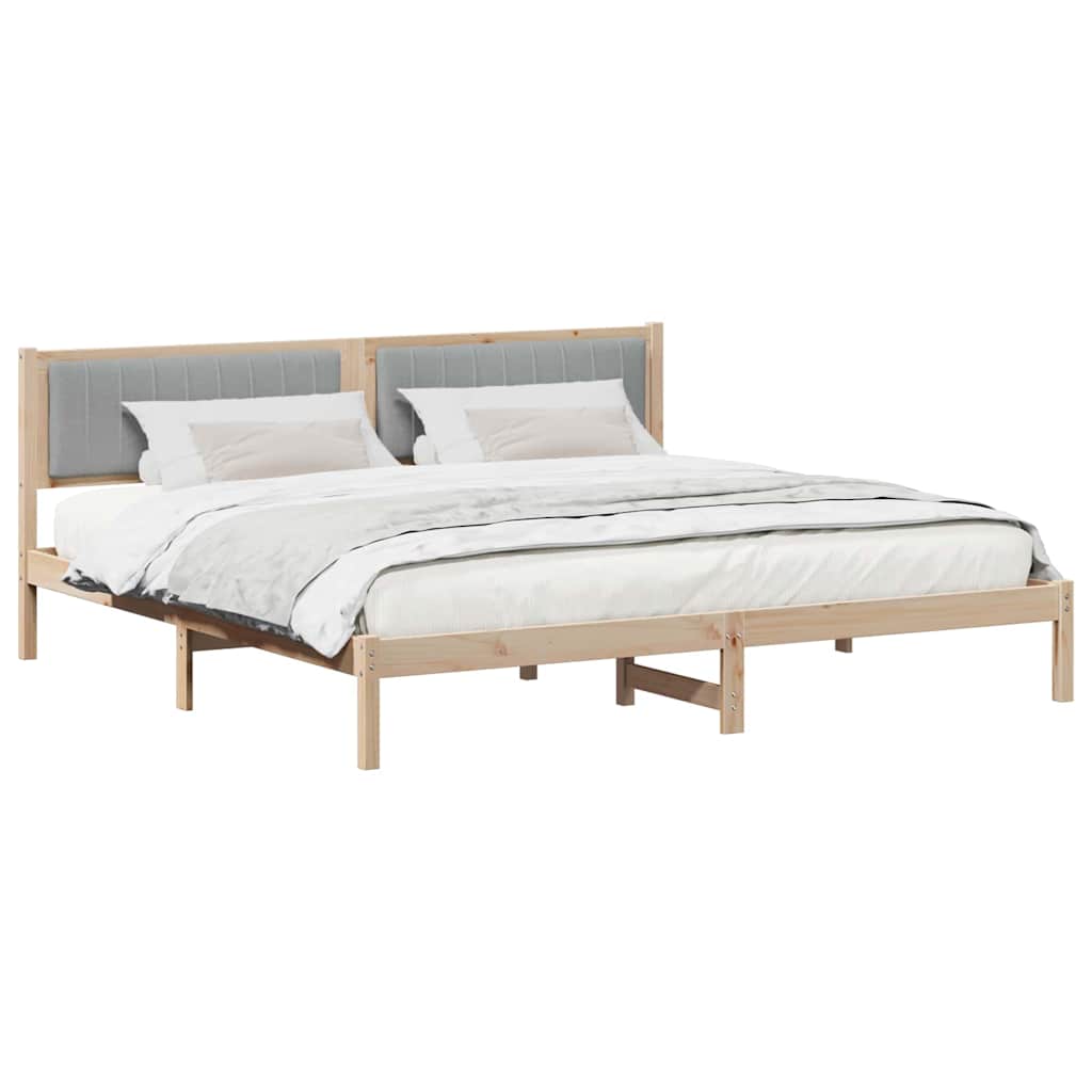 Sengestel med hovedgærde Lysegrå 200 x 200 cm Massiv fyrretræ