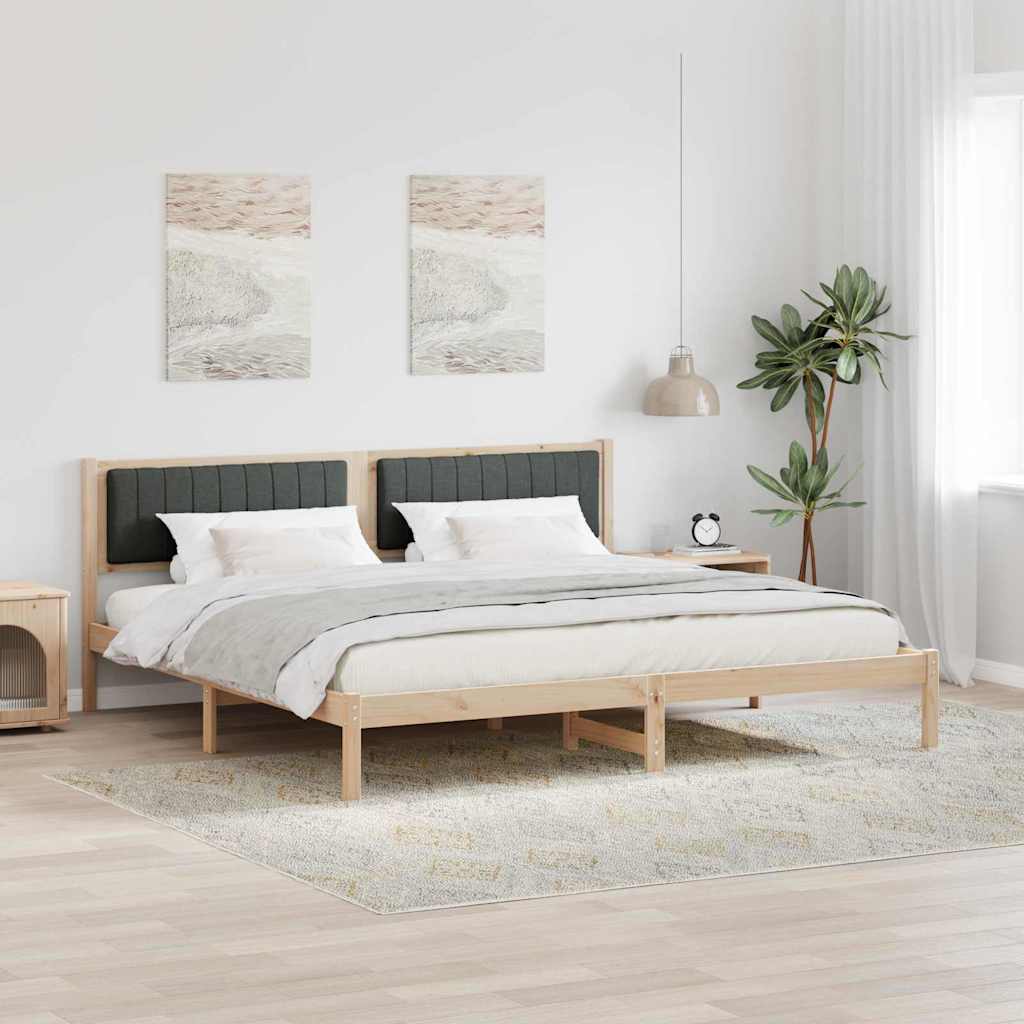 Sengestel med hovedgærde Mørkegrå 200 x 200 cm Massiv fyrretræ
