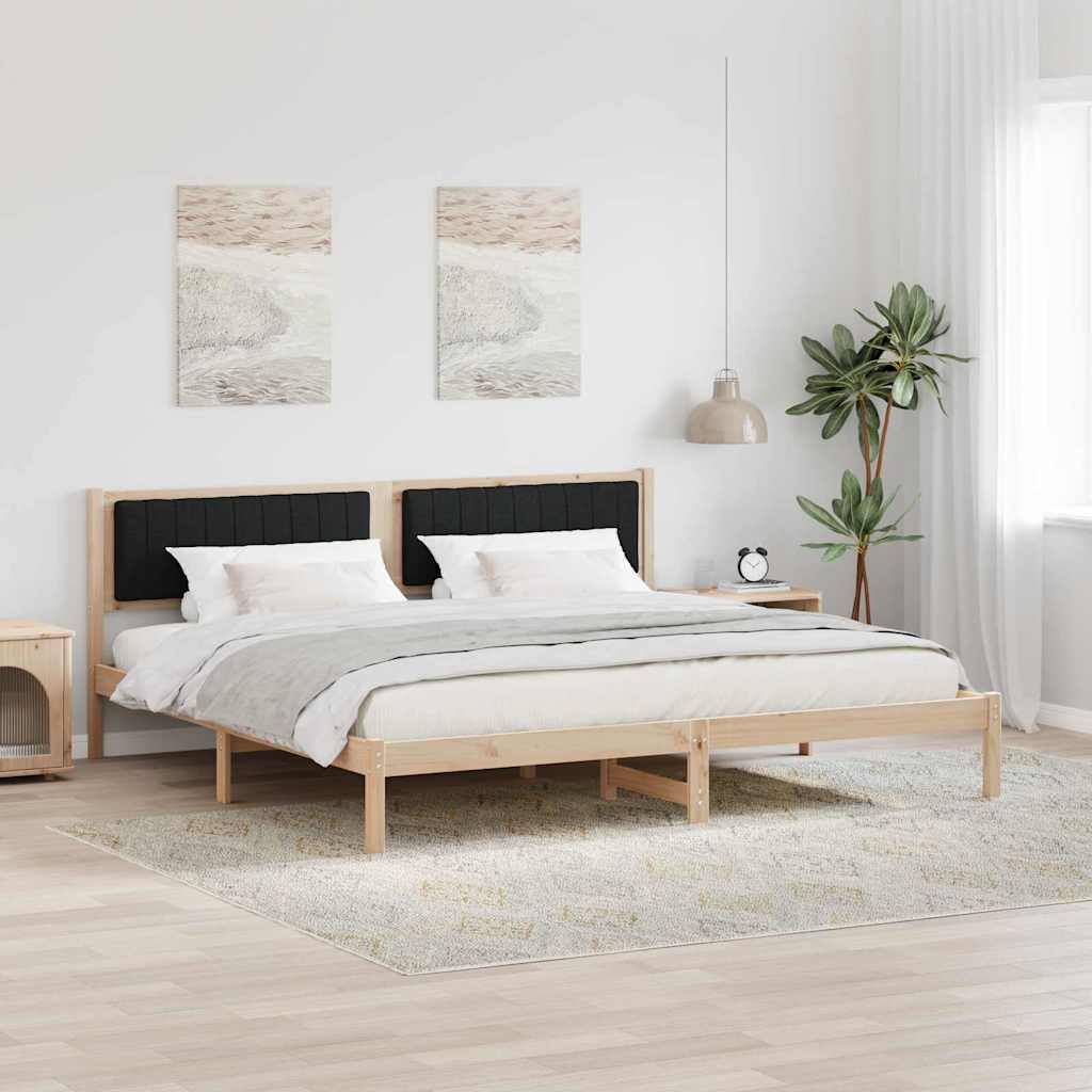 Sengestel med hovedgærde Sort 200 x 200 cm Massiv fyrretræ