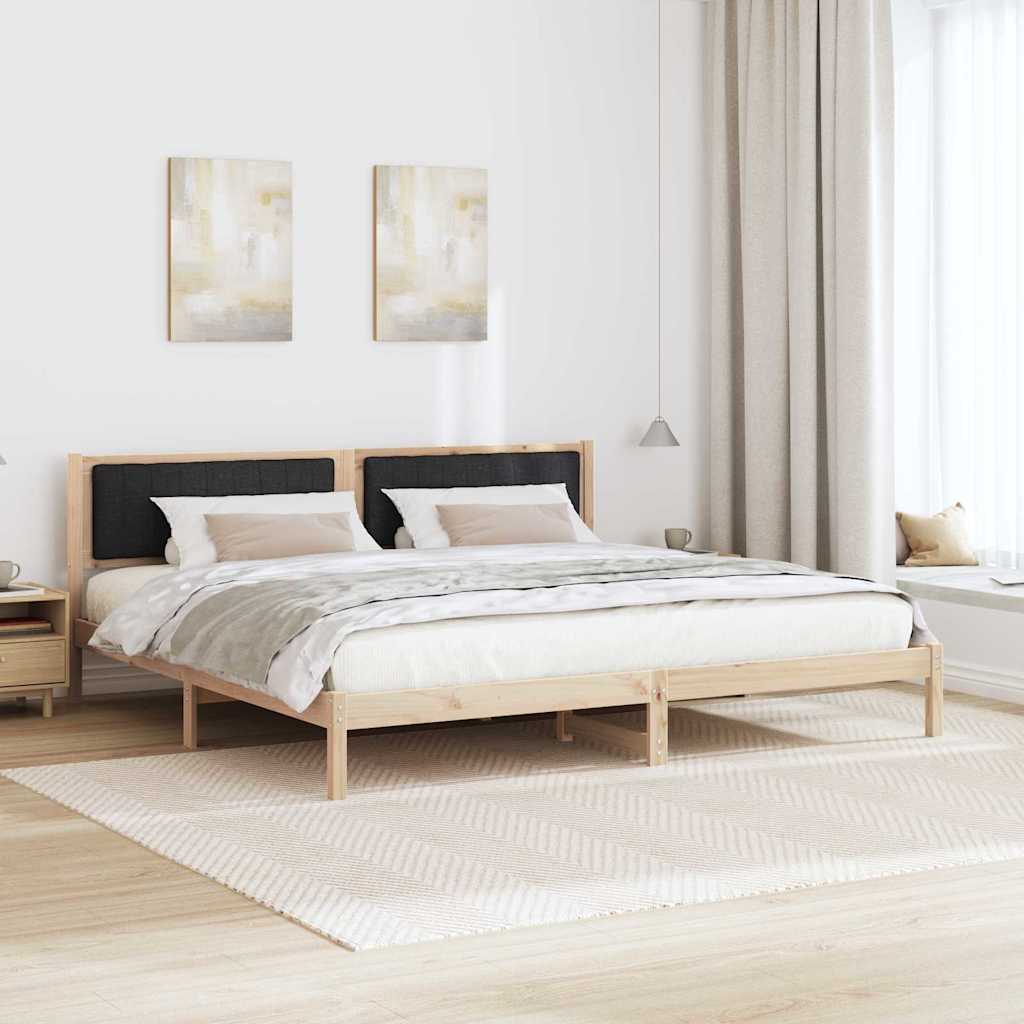 Sengestel med hovedgærde Sort 200 x 200 cm Massiv fyrretræ