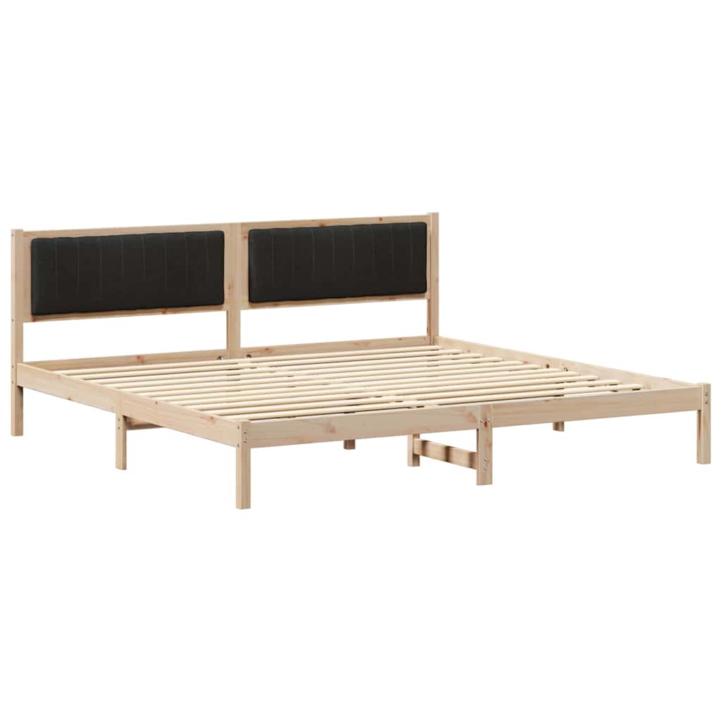 Sengestel med hovedgærde Sort 200 x 200 cm Massiv fyrretræ
