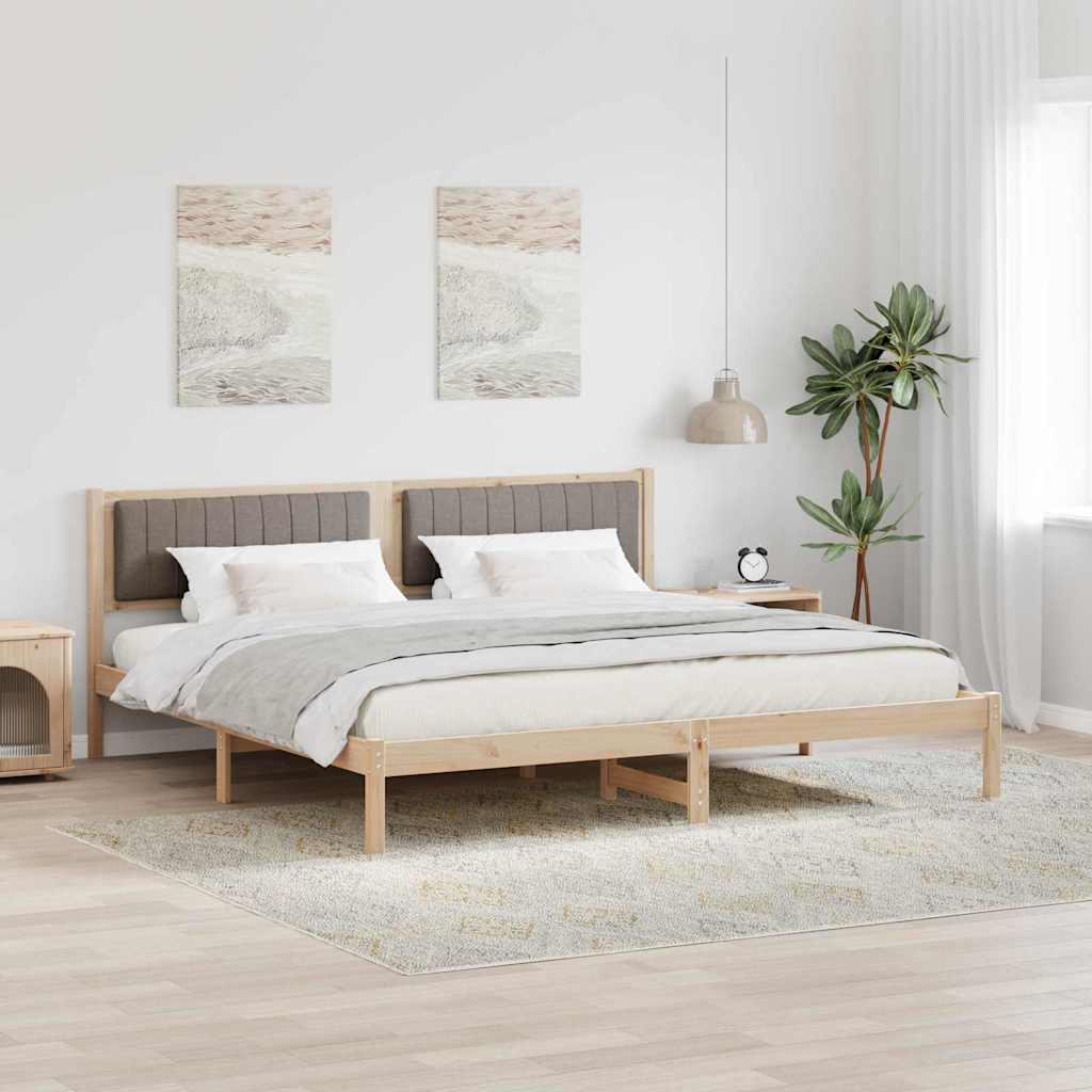 Sengestel med hovedgærde Gråbrun 200 x 200 cm Massiv fyrretræ