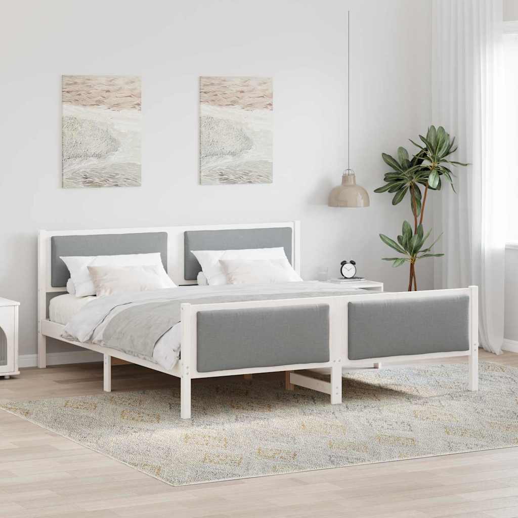 Sengestel med hovedgærde Lysegrå 200 x 200 cm Stof
