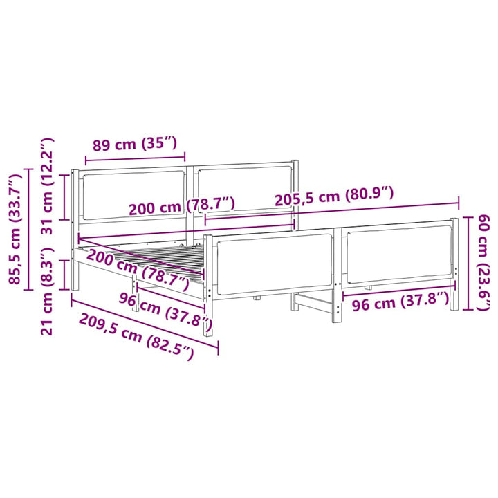 Sengestel med hovedgærde Lysegrå 200 x 200 cm Stof