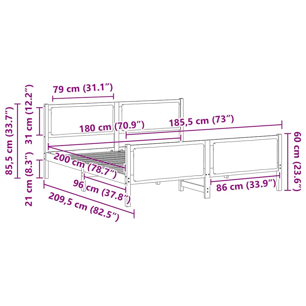 Sengestel med hovedgærde Sort 180 x 200 cm Stof