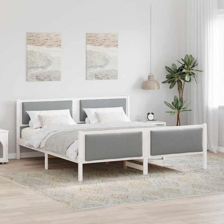 Sengestel med hovedgærde Lysegrå 180 x 200 cm Stof