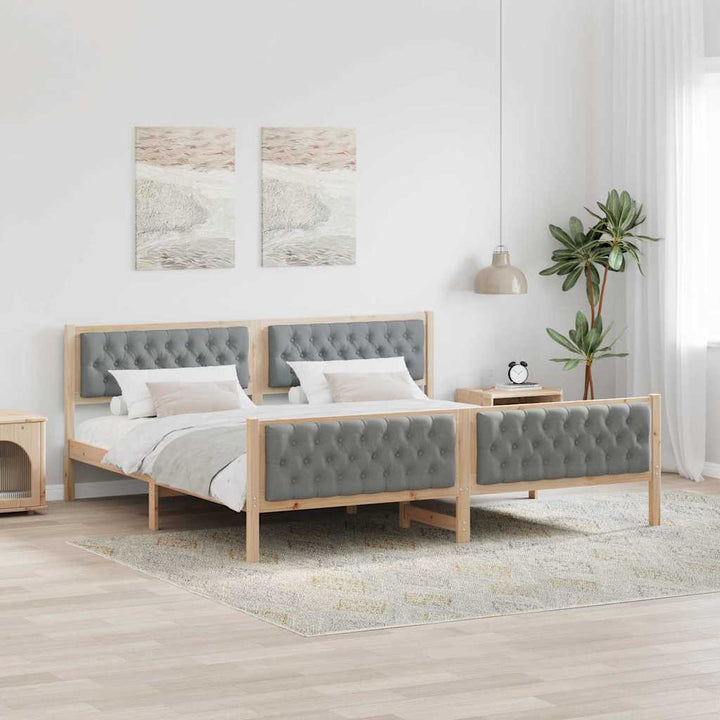 Sengestel med hovedgærde Lysegrå 200 x 200 cm Massiv fyrretræ