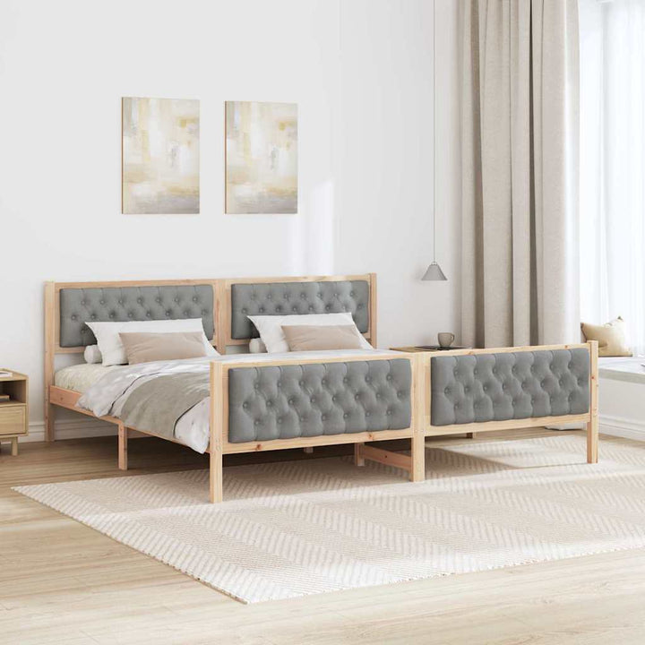 Sengestel med hovedgærde Lysegrå 200 x 200 cm Massiv fyrretræ