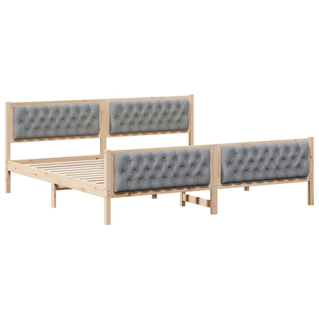 Sengestel med hovedgærde Lysegrå 200 x 200 cm Massiv fyrretræ