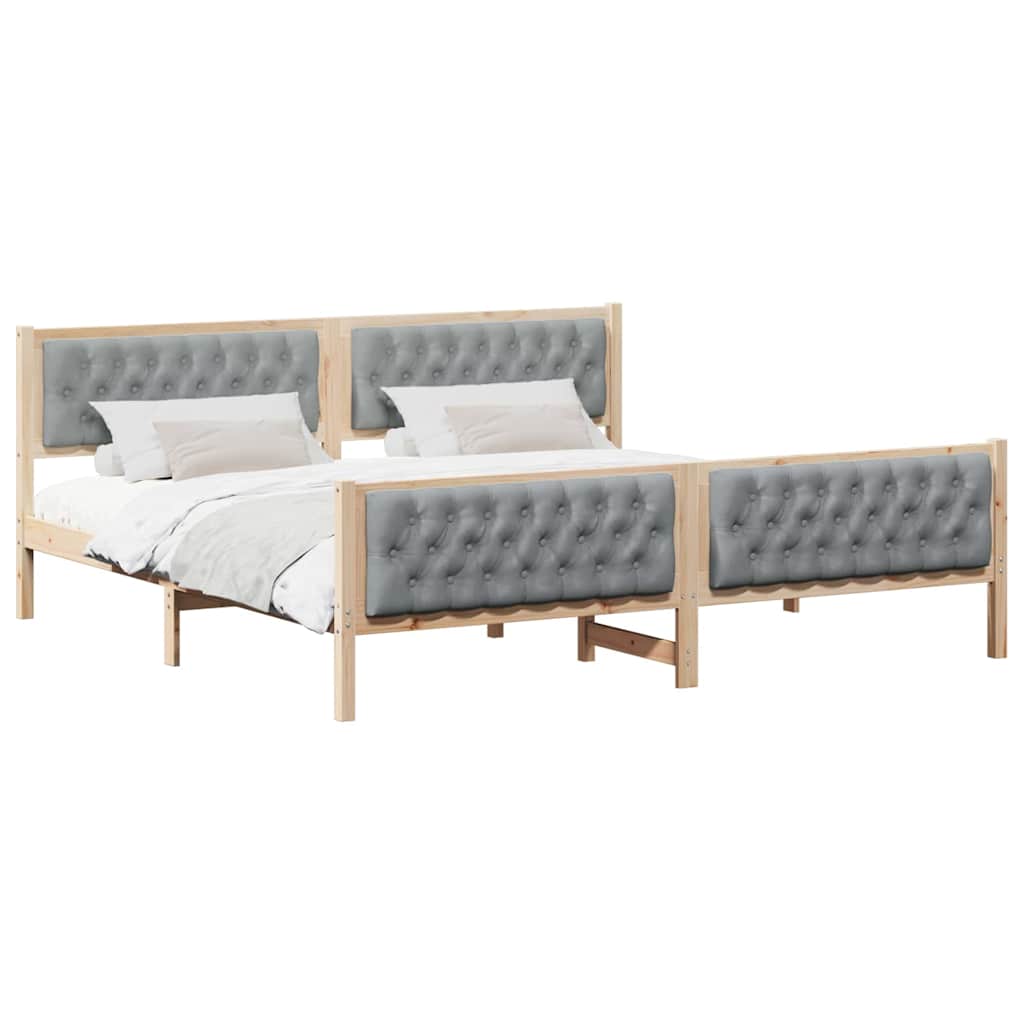 Sengestel med hovedgærde Lysegrå 200 x 200 cm Massiv fyrretræ