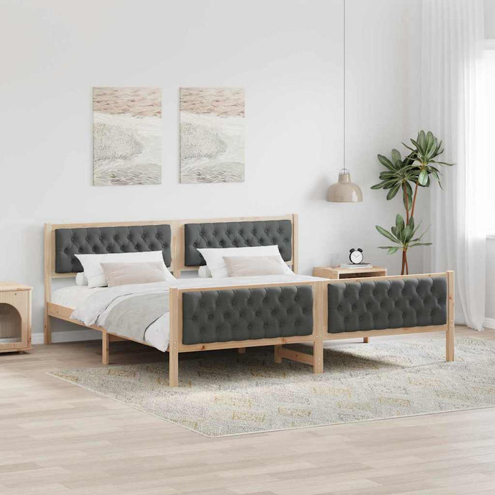 Sengestel med hovedgærde Mørkegrå 200 x 200 cm Massiv fyrretræ