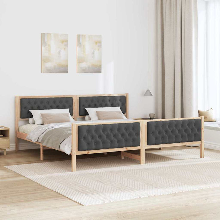 Sengestel med hovedgærde Mørkegrå 200 x 200 cm Massiv fyrretræ