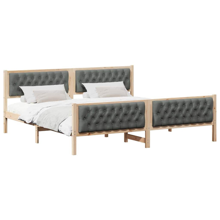 Sengestel med hovedgærde Mørkegrå 200 x 200 cm Massiv fyrretræ