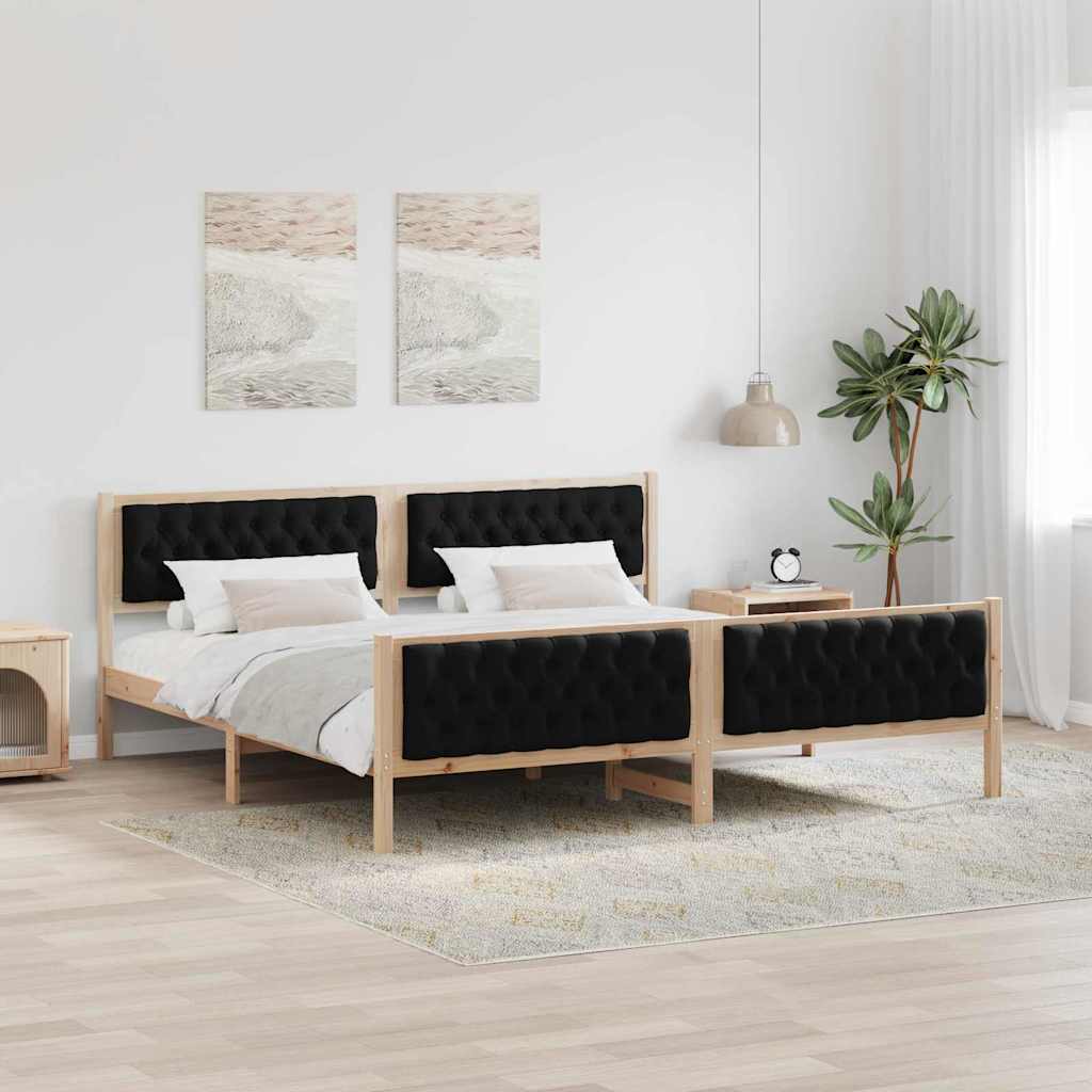 Sengestel med hovedgærde Sort 200 x 200 cm Massiv fyrretræ