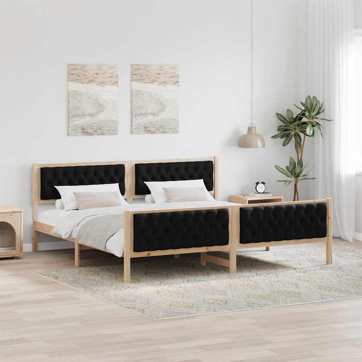 Sengestel med hovedgærde Sort 200 x 200 cm Massiv fyrretræ