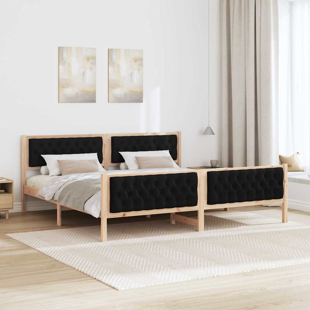 Sengestel med hovedgærde Sort 200 x 200 cm Massiv fyrretræ