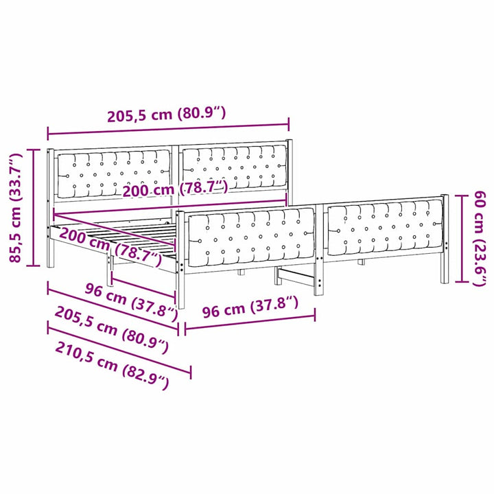 Sengestel med hovedgærde Sort 200 x 200 cm Massiv fyrretræ
