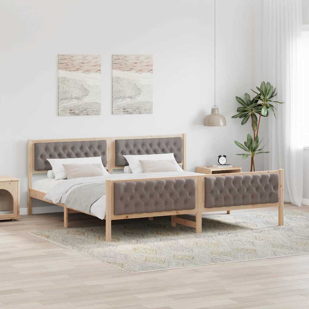 Sengestel med hovedgærde Gråbrun 200 x 200 cm Massiv fyrretræ