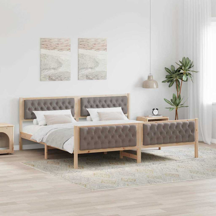 Sengestel med hovedgærde Gråbrun 200 x 200 cm Massiv fyrretræ